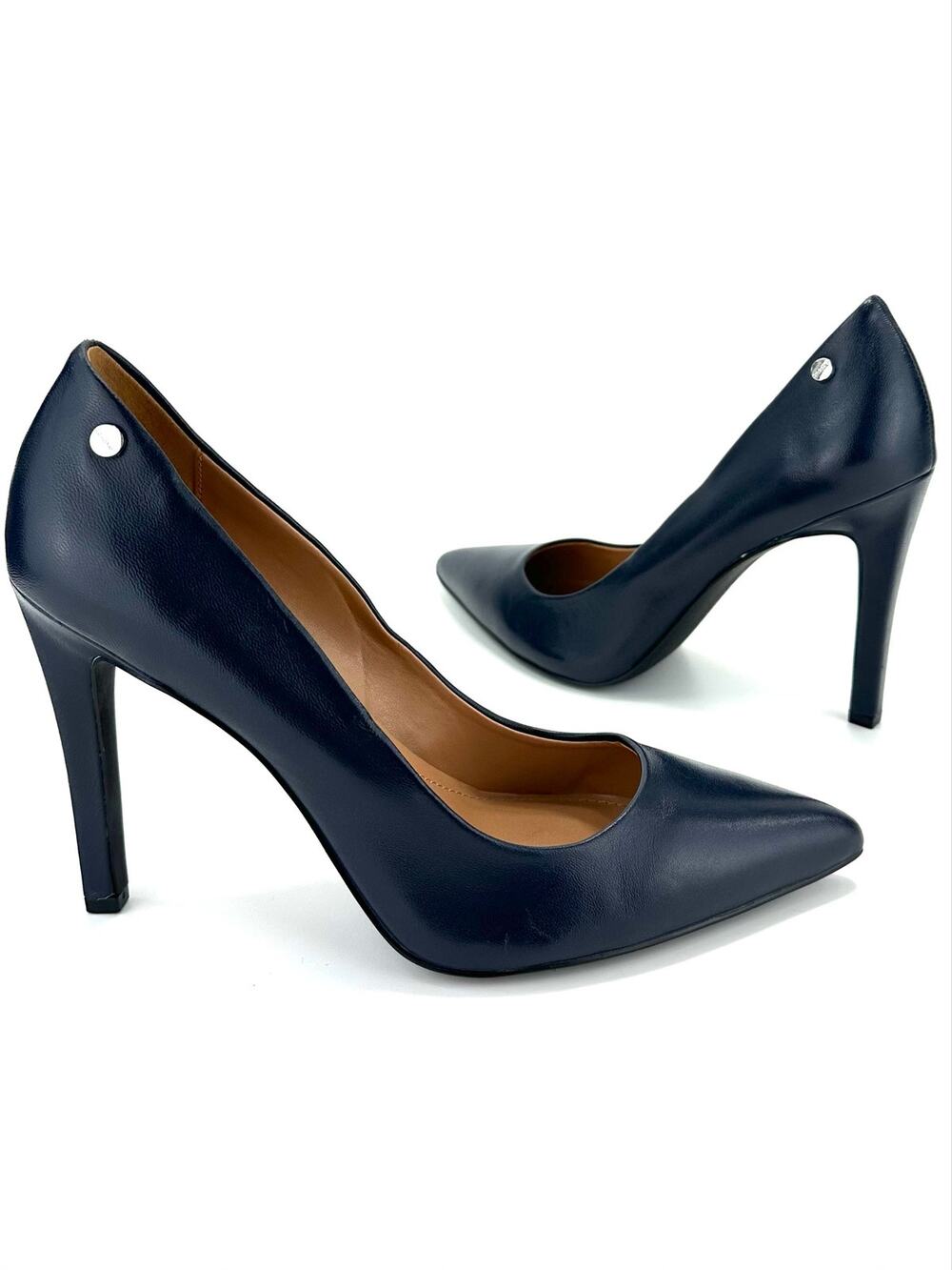 Calvin Klein Brady Stiletto Pump Size 9.5/40 Navy Blue Leather High Heel Classic